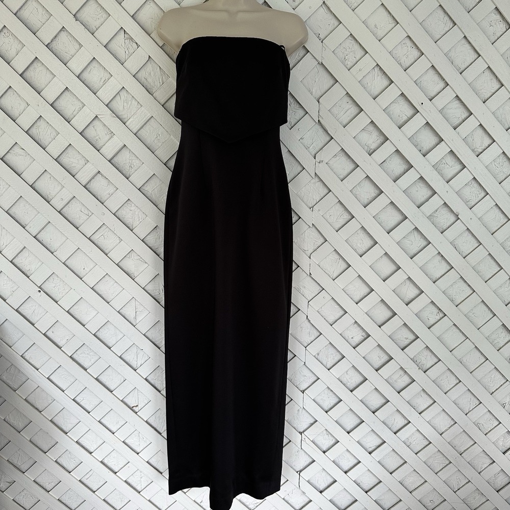 CACHE STRAPLESS EVENING GOWN MAXI DRESS OPEN BACK BOW DETAIL LONG SLIT SZ 6 BLK